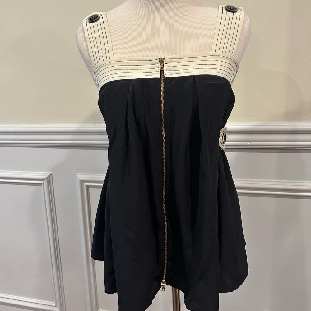 Sea New York Zipper Front Black and White Top Small Y2K